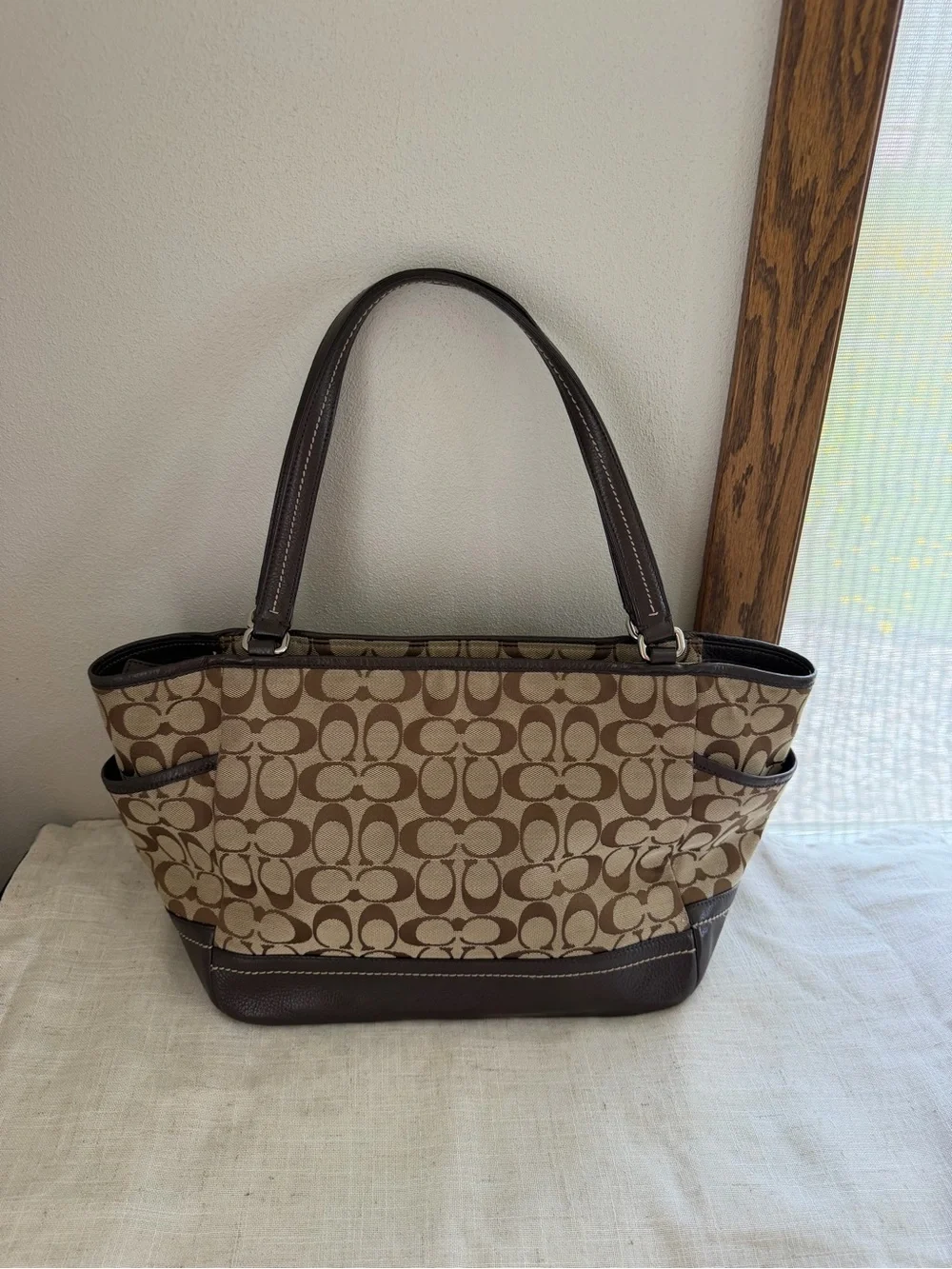 Coach Brown Signature Carrie Leather Tote - Picture 8 of 15